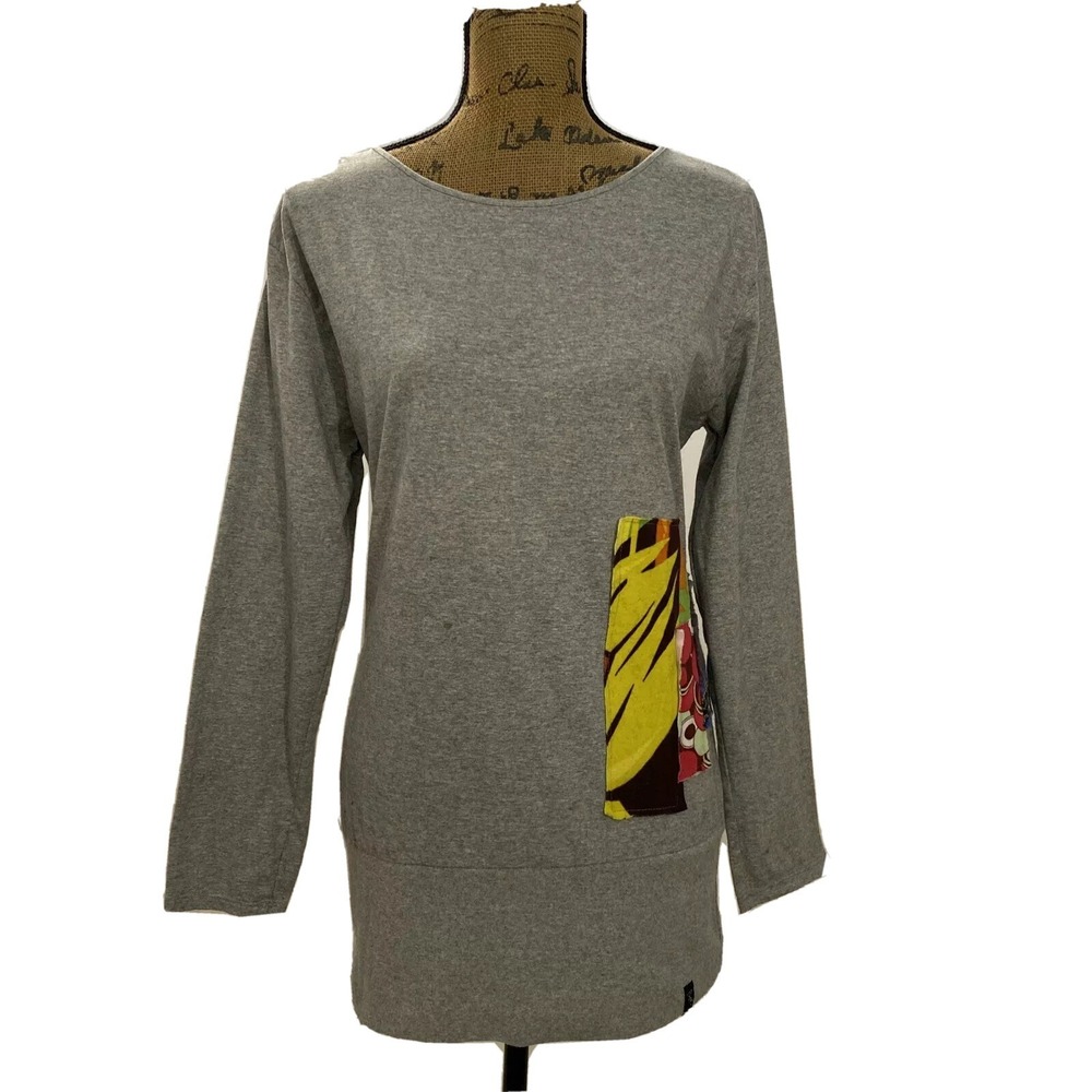 Profile Unique Tunic M/L Heather Gray Colorful Patchwork Artsy‎ Tee Shirt